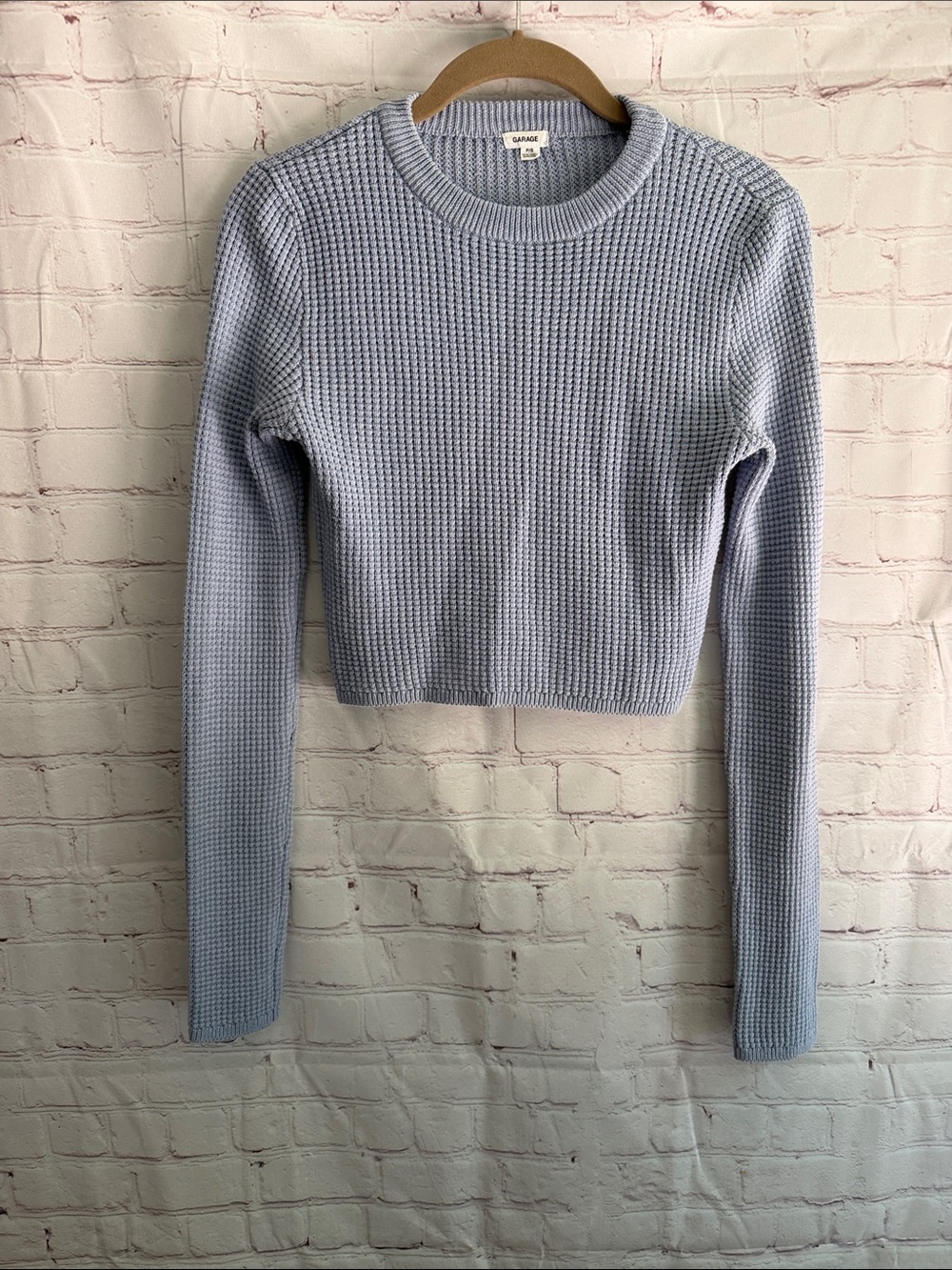 Garage Light Blue Waffle Knit Cropped Sweater Woman’s Size Small
